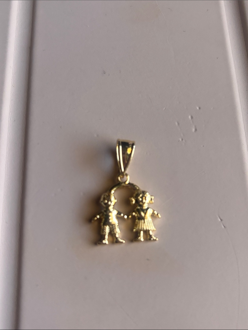 Gold-Tone Boy & Girl Pendant Necklace Charm. Laminated Gold
